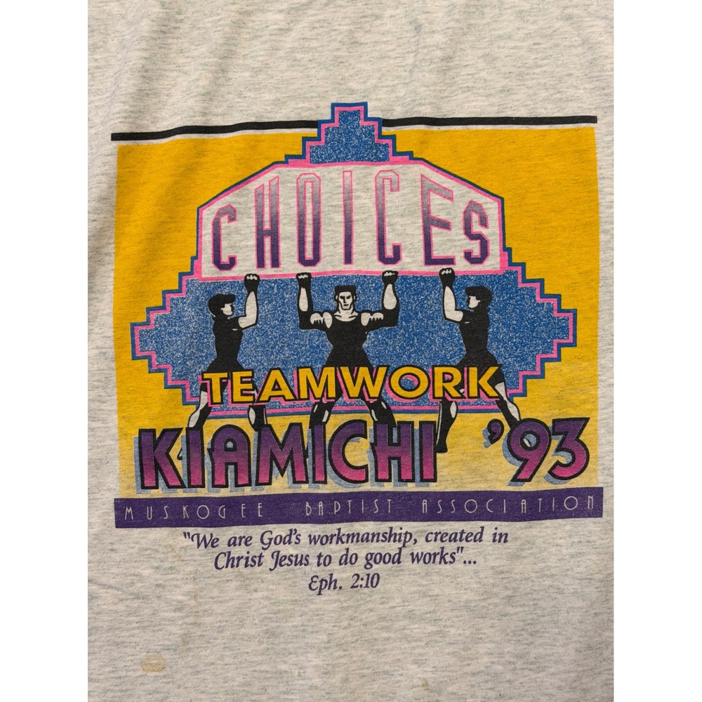 Vintage T-Shirt Mens L 93 Kiamichi Baptist Association Teamwork Choices Graphic* - Picture 3 of 9